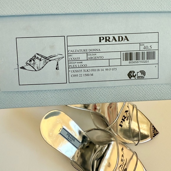 Prada Metallic silver leather logo print Pexiglas high heel slide sandals EU40.5 - Picture 15 of 15